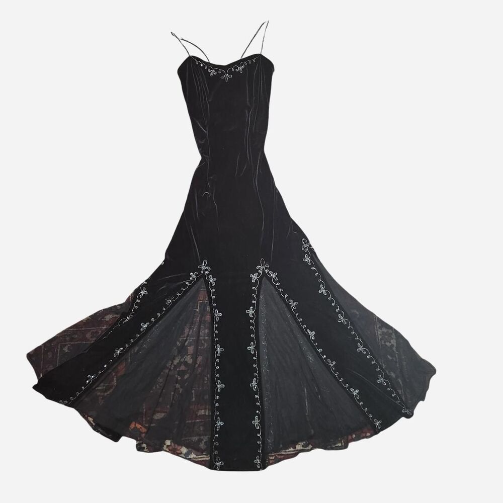 Dave & Johnny Vellvet Beaded Prom Dress Y2K Corset Fishtail Sue Wong Size 9/10